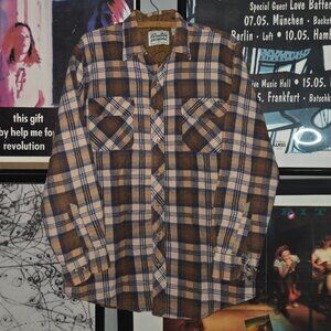vintage 90s outdoor exchange plaid flannel button up quilt lined